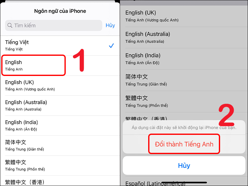 Đổi ngôn ngữ iPhone từ tiếng Việt sang tiếng Anh